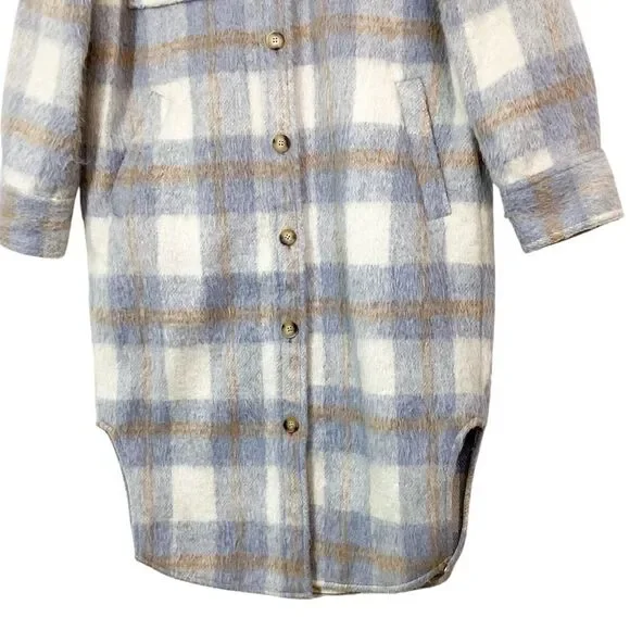 REFORMATION Size M Ainslie Plaid Jacket Coat Flannel Oversized Light Blue - Picture 5 of 10